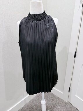Black Pleated Halter Top faux leather